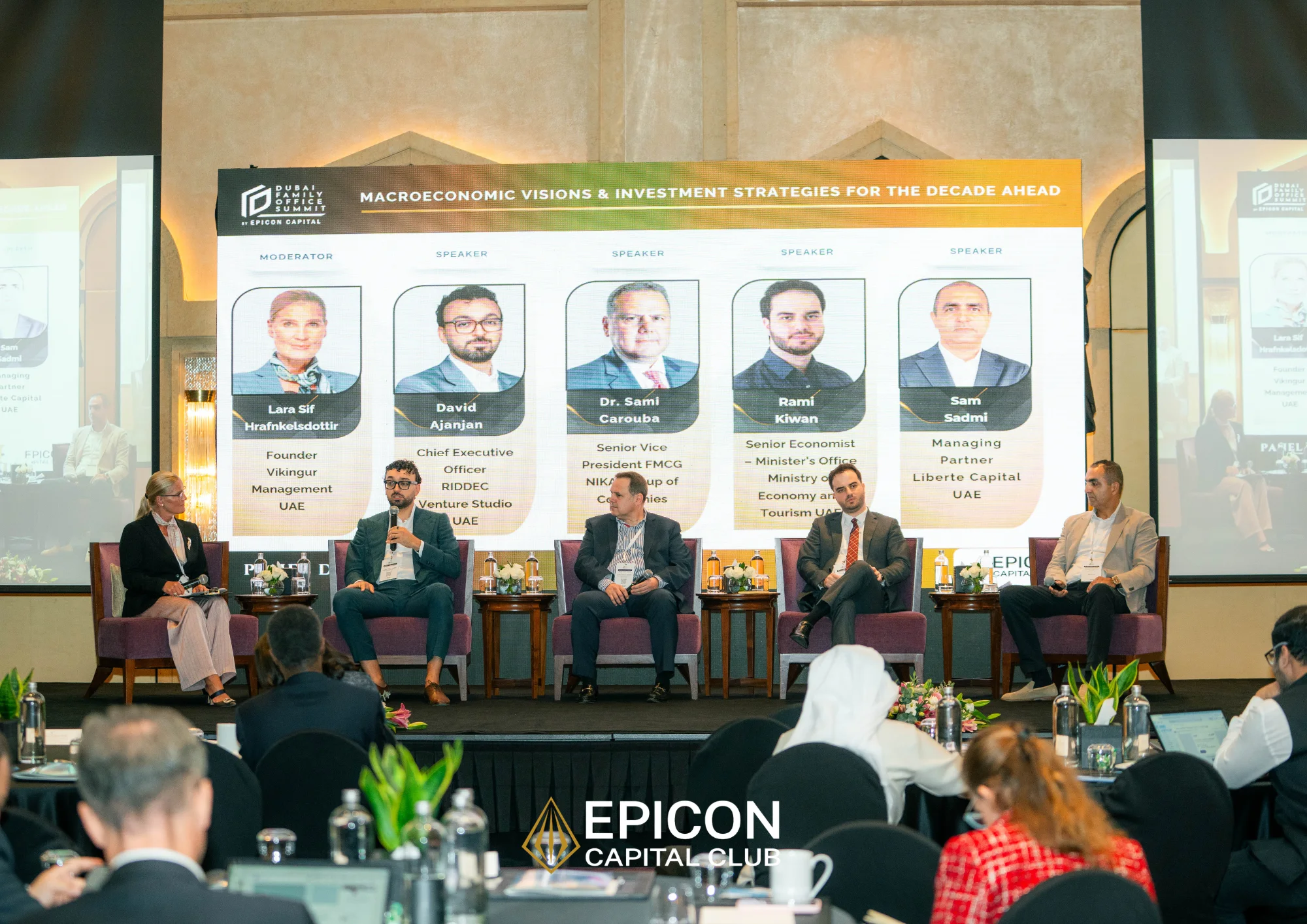 Family Office leaders speaking on stage at the Dubai Summit