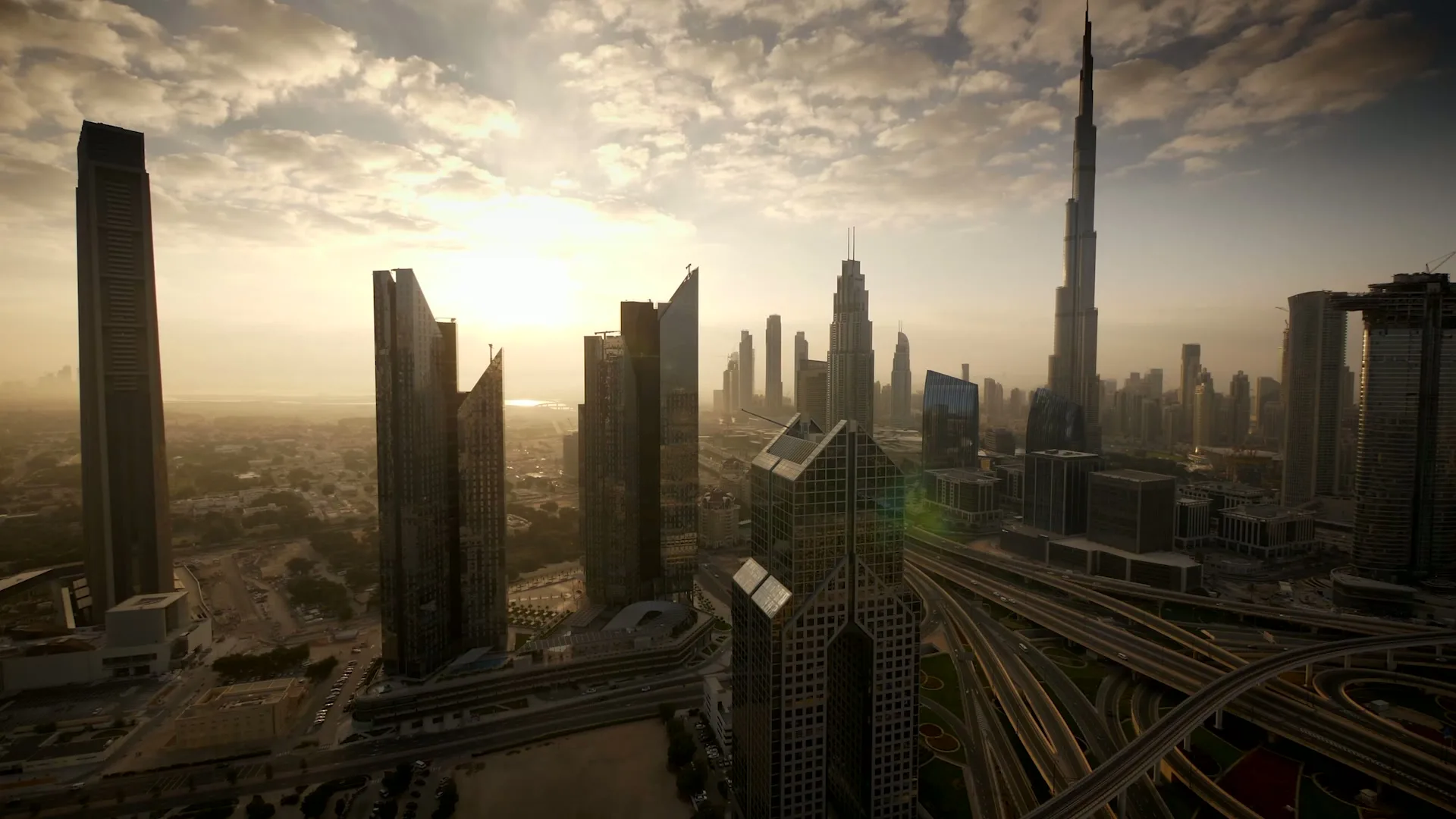 Dubai skyline at sunset